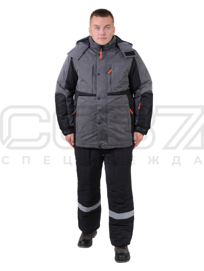 Куртка рабочая зимняя Ангара цв.серый чёрный тк.токио берген-1