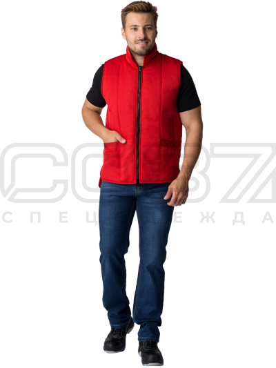 Жилет рабочий утеплённый Базис цв.красный тк.грета 1